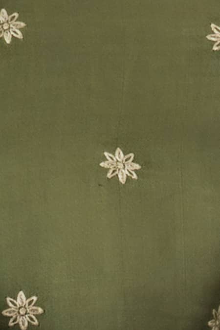 PAARSH_Green Modal Satin, Cotton Linen Overlap Kurta Set _at_Aza_Fashions