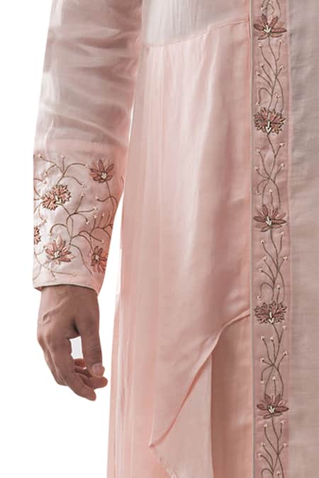 Shop_PAARSH_Pink Linen Satin Asymmetric Draped Kurta _Online_at_Aza_Fashions