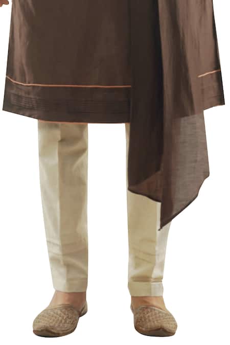 Shop_PAARSH_Brown Cotton, Modal Satin Draped Kurta Set _Online_at_Aza_Fashions
