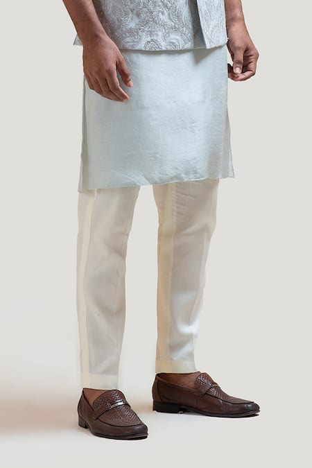 Shop_Paarsh_Blue Jacket Raw Silk Kurta Bam Silk Pant Malai Embroidered Nehru And Set _Online_at_Aza_Fashions