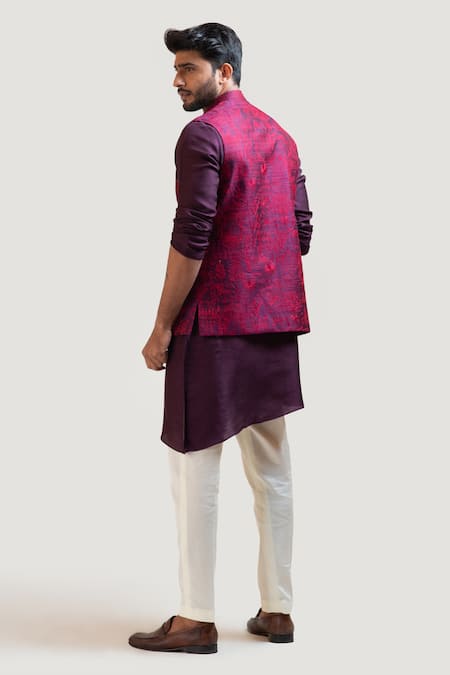 Shop PAARSH Purple Bam Silk Embroidered Nehru Jacket at Aza Fashions Shop_PAARSH_Purple Bam Silk Embroidered Nehru Jacket _at_Aza_Fashions
