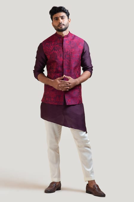 PAARSH Purple Bam Silk Embroidered Nehru Jacket Online at Aza Fashions PAARSH_Purple Bam Silk Embroidered Nehru Jacket _Online_at_Aza_Fashions