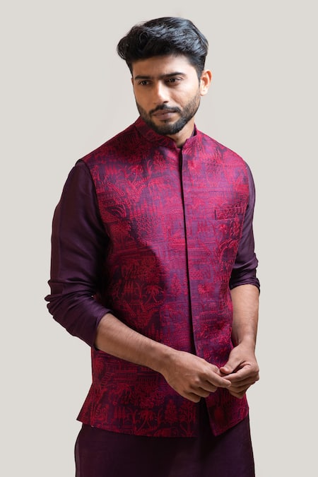 Buy PAARSH Purple Jacket Silk Kurta Silk Pant Malai Embroidered Nehru And Set Online at Aza Fashions Buy_PAARSH_Purple Jacket Silk Kurta Silk Pant Malai Embroidered Nehru And Set _Online_at_Aza_Fashions