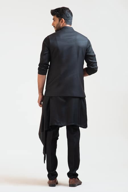 Buy Black Tricot Embroidered Blazer Set For Men by Paarsh Online