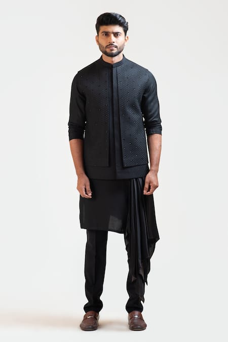 Available] Off-White Kurta & Pants with Blue Nehru Jacket Set – Navastrani  Boutique