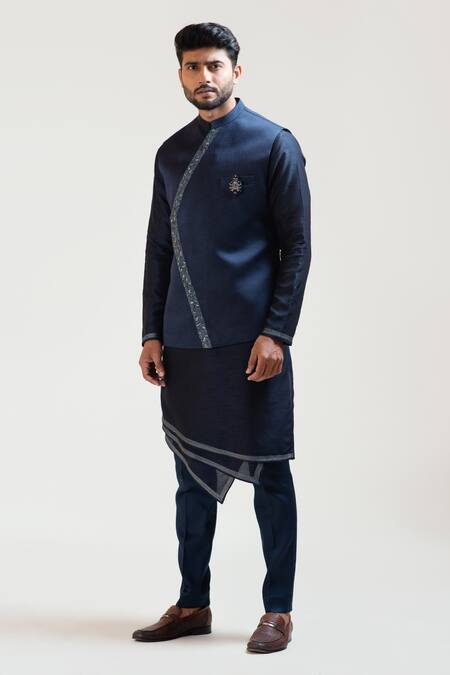 PAARSH_Blue Embroidered Nehru Jacket _Online_at_Aza_Fashions