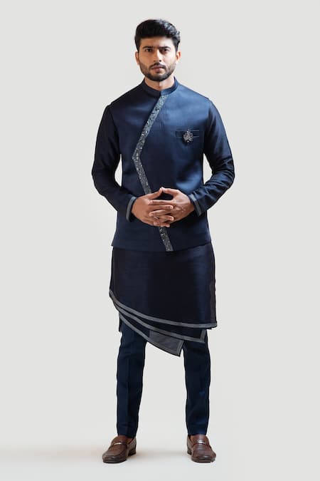Buy_PAARSH_Blue Embroidered Nehru Jacket _Online_at_Aza_Fashions