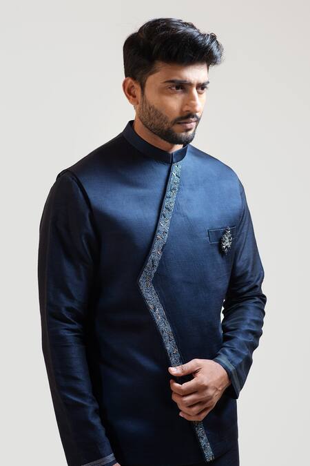 Shop_PAARSH_Blue Embroidered Nehru Jacket _Online_at_Aza_Fashions