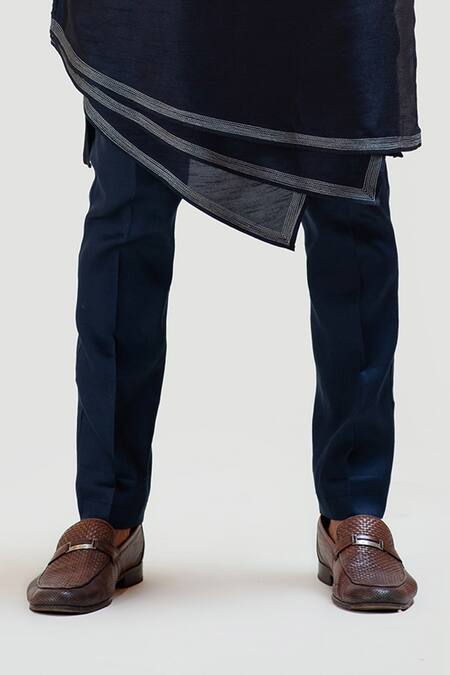 PAARSH_Blue Jacket Linen Satin Kurta Bam Silk Pant Malai Embroidered Nehru And Set _at_Aza_Fashions