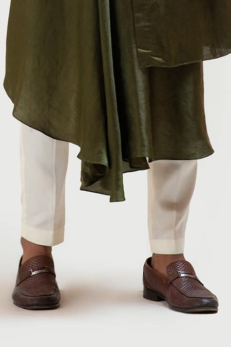 PAARSH_Green Linen Satin Embroidered Nehru Jacket _at_Aza_Fashions