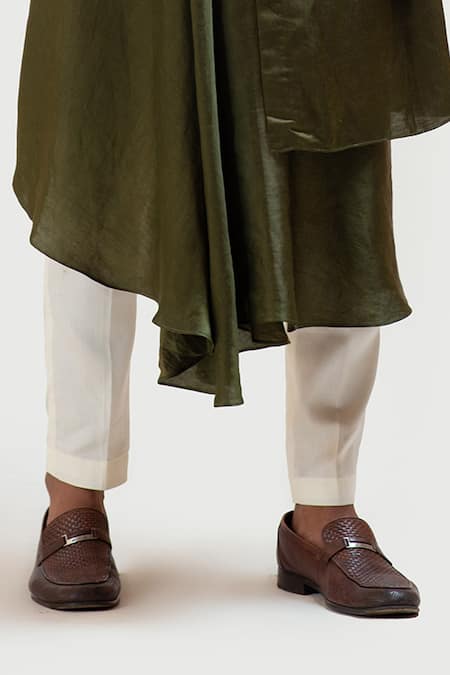 PAARSH_Green Jacket Linen Satin Kurta Bam Silk Pant Embroidered Nehru And Set_at_Aza_Fashions