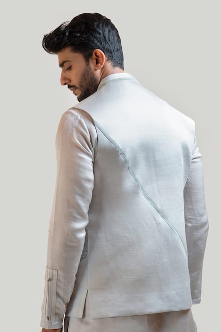 Shop PAARSH Grey Linen Satin Embroidered Nehru Jacket at Aza Fashions Shop_PAARSH_Grey Linen Satin Embroidered Nehru Jacket _at_Aza_Fashions
