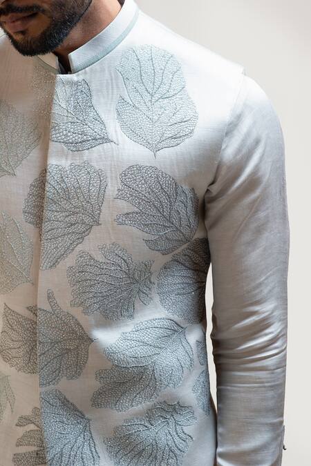 Buy PAARSH Grey Linen Satin Embroidered Nehru Jacket Online at Aza Fashions Buy_PAARSH_Grey Linen Satin Embroidered Nehru Jacket _Online_at_Aza_Fashions