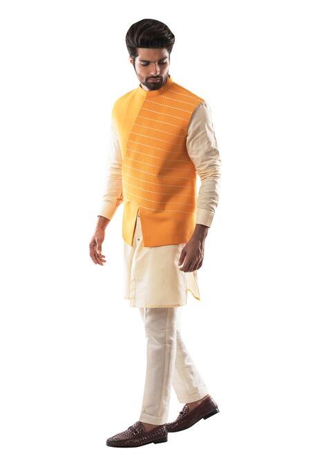 Buy Smriti By Anju Agarwal Yellow Linen Cotton, Terrycot Embroidered Bundi And Kurta Set Online at Aza Fashions Buy_Smriti By Anju Agarwal_Yellow Linen Cotton, Terrycot Embroidered Bundi And Kurta Set _Online_at_Aza_Fashions