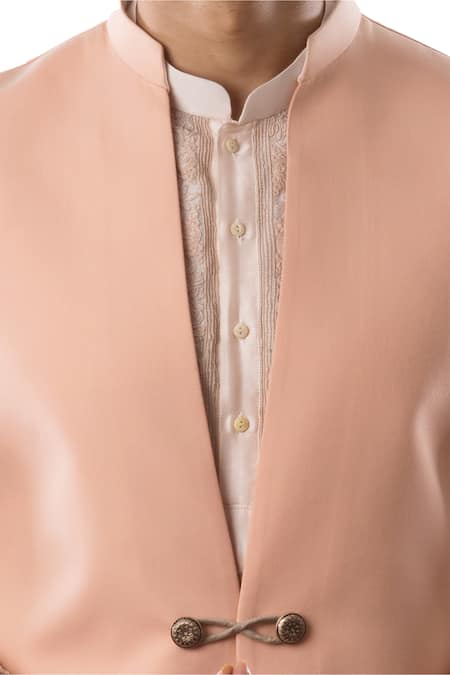 Shop_PAARSH_Pink Terrycot Long Nehru Jacket_Online_at_Aza_Fashions