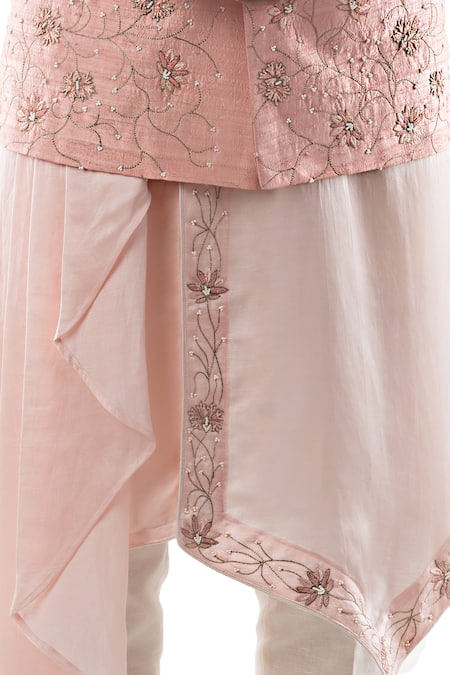Shop_PAARSH_Pink Raw Silk Embroidered Bundi _Online_at_Aza_Fashions