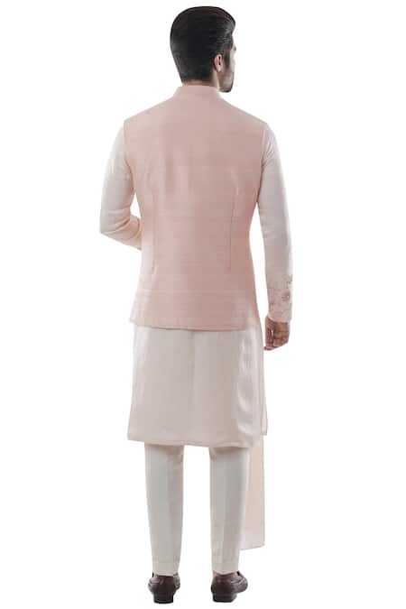 Shop Smriti By Anju Agarwal Pink Cotton, Raw Silk, Linen Satin Embroidered Bundi And Kurta Set at Aza Fashions Shop_Smriti By Anju Agarwal_Pink Cotton, Raw Silk, Linen Satin Embroidered Bundi And Kurta Set _at_Aza_Fashions