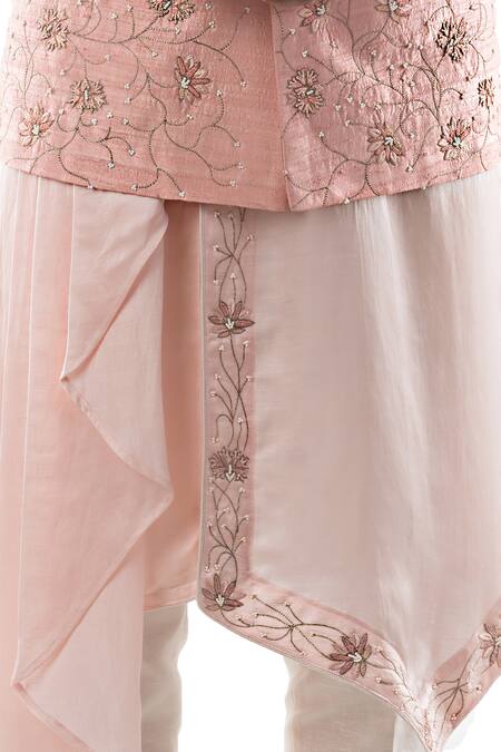 Buy Smriti By Anju Agarwal Pink Cotton, Raw Silk, Linen Satin Embroidered Bundi And Kurta Set Online at Aza Fashions Buy_Smriti By Anju Agarwal_Pink Cotton, Raw Silk, Linen Satin Embroidered Bundi And Kurta Set _Online_at_Aza_Fashions