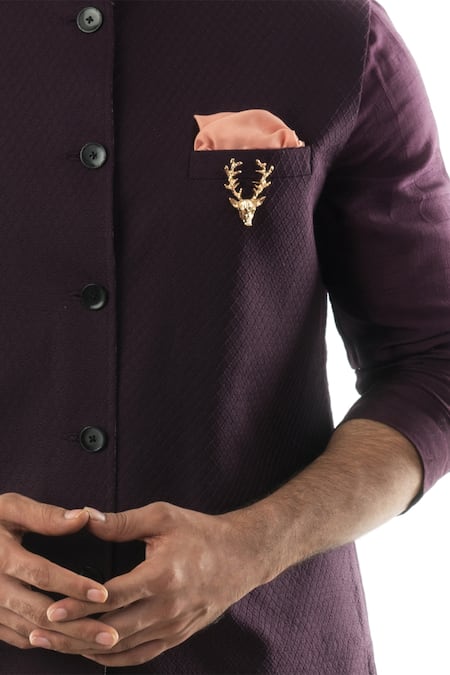 Shop_PAARSH_Purple Bemberg Silk, Terrycot Embroidered Bundi And Kurta Set_Online_at_Aza_Fashions