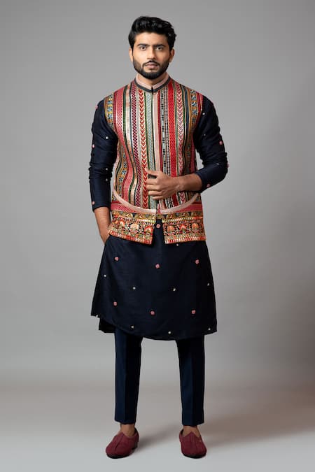 PAARSH_Multi Color Viscose Chikankari Embroidered Bundi _Online_at_Aza_Fashions