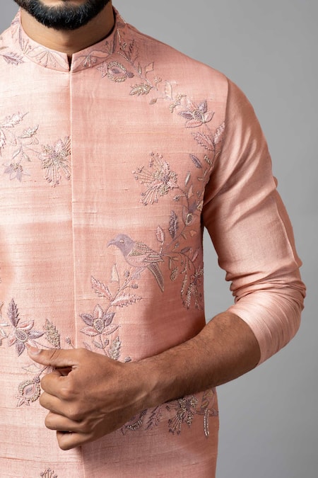 Buy PAARSH Pink Raw Silk Embroidered Bundi Online at Aza Fashions Buy_PAARSH_Pink Raw Silk Embroidered Bundi _Online_at_Aza_Fashions