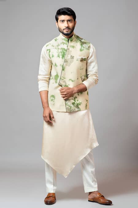 Shop PAARSH Beige Kora Tie And Dye Bundi at Aza Fashions Shop_PAARSH_Beige Kora Tie And Dye Bundi_at_Aza_Fashions