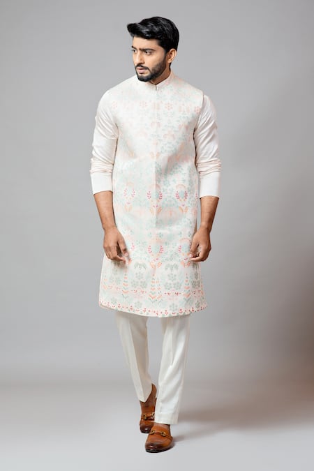 Paarsh Embroidered Long Bundi & Kurta Set 