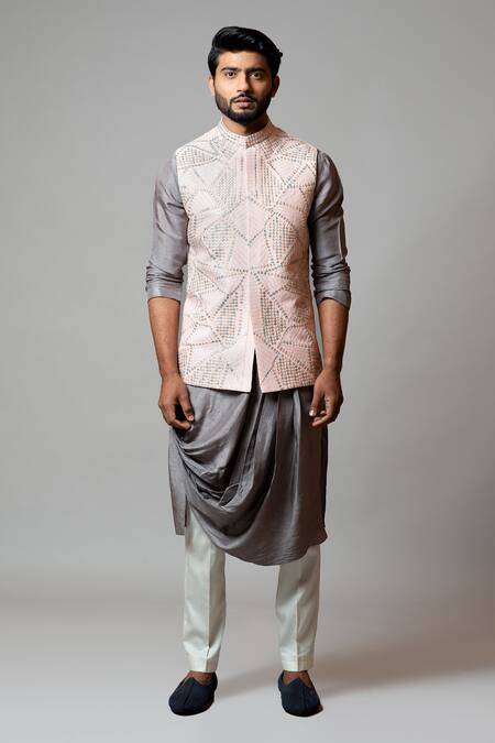 PAARSH_Pink Bam Silk Embroidered Bundi  _Online_at_Aza_Fashions