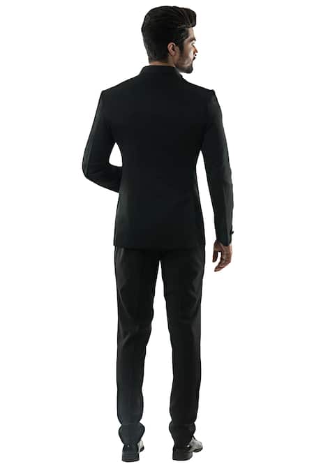 Shop PAARSH Black Terrycot Button Front Bandhgala Set at Aza Fashions Shop_PAARSH_Black Terrycot Button Front Bandhgala Set _at_Aza_Fashions