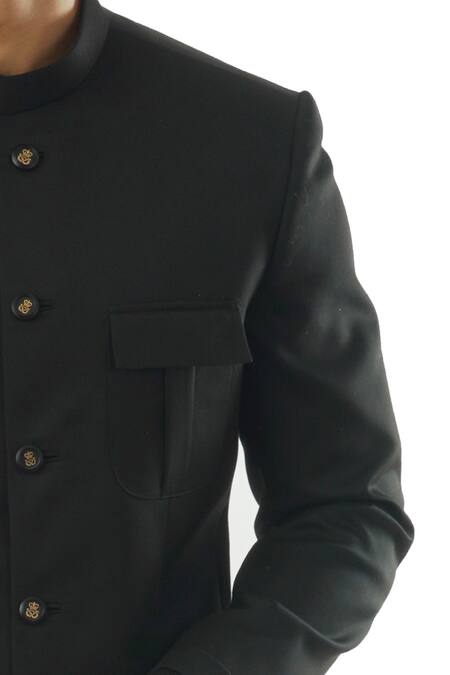 Shop PAARSH Black Terrycot Button Front Bandhgala Set Online at Aza Fashions Shop_PAARSH_Black Terrycot Button Front Bandhgala Set _Online_at_Aza_Fashions