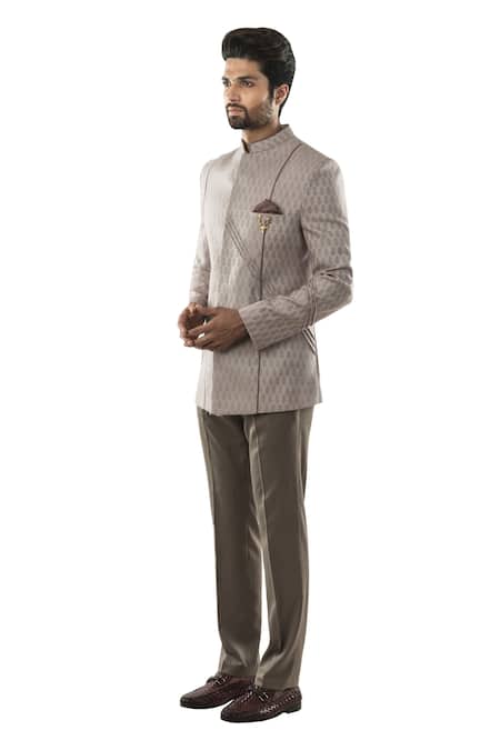 Paarsh_Purple Cotton Chanderi Bandhgala Set _Online_at_Aza_Fashions