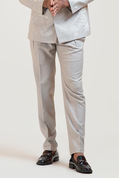 Shop_PAARSH_Grey Tricot Embroidered Bandhgala And Pant Set _Online_at_Aza_Fashions