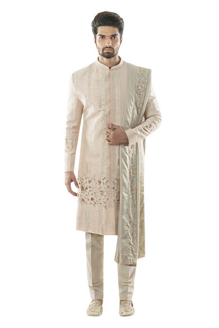 Buy Smriti By Anju Agarwal Pink Cotton, Raw Silk, Modal Satin Embroidered Sherwani Set Online at Aza Fashions Buy_Smriti By Anju Agarwal_Pink Cotton, Raw Silk, Modal Satin Embroidered Sherwani Set _Online_at_Aza_Fashions