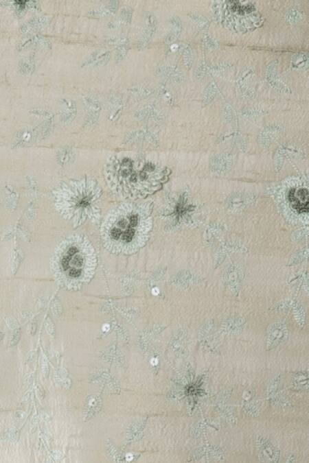 Shop Smriti By Anju Agarwal Green Cotton, Raw Silk Embroidered Sherwani Set Online at Aza Fashions Shop_Smriti By Anju Agarwal_Green Cotton, Raw Silk Embroidered Sherwani Set _Online_at_Aza_Fashions