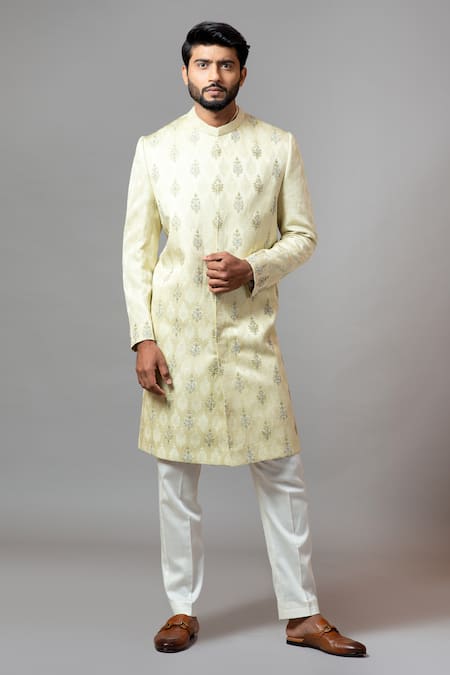 Paarsh Green Self Textured Embroidered Sherwani Set 