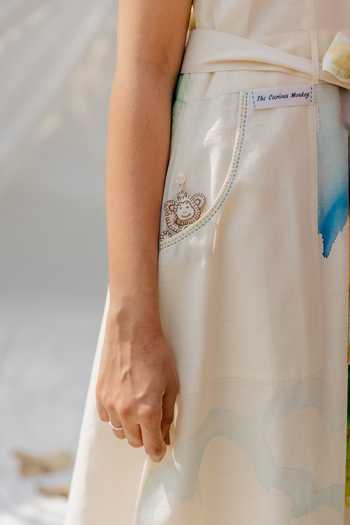 Shop_Purvi Doshi_White Handwoven And Handspun Cotton Animal Print Band Painted Midi Dress_Online_at_Aza_Fashions