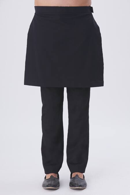 Shop MR. Ajay Kumar White Cotton Printed Overlap Asymmetric Kurta And Kilt Pant Set Online at Aza Fashions Shop_MR. Ajay Kumar_White Cotton Printed Overlap Asymmetric Kurta And Kilt Pant Set _Online_at_Aza_Fashions