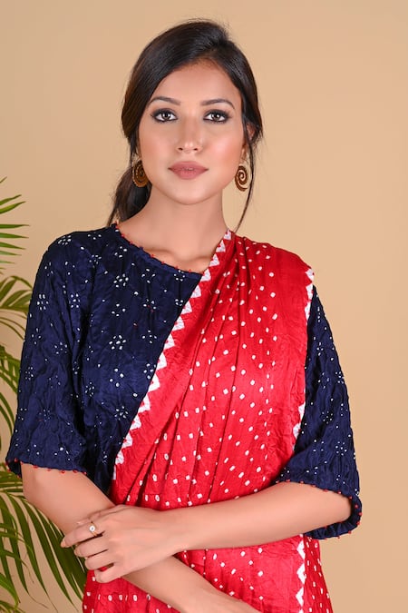 Dyelogue_Red Gajji Silk Bandhani Pre-draped Pant Saree _at_Aza_Fashions