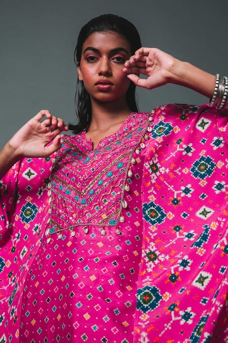 Buy Sonam Luthria Pink Crepe Patola Print, Beads Work Round Pattern Kaftan Kurta And Pant Set Online at Aza Fashions Buy_Sonam Luthria_Pink Crepe Patola Print, Beads Work Round Pattern Kaftan Kurta And Pant Set_Online_at_Aza_Fashions