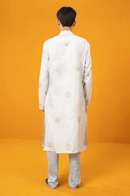 Shop_Wabi Sabi By Anshum-Ritesh_Sky Blue Chanderi Embroidery Parallel Paisley Kurta Set _at_Aza_Fashions