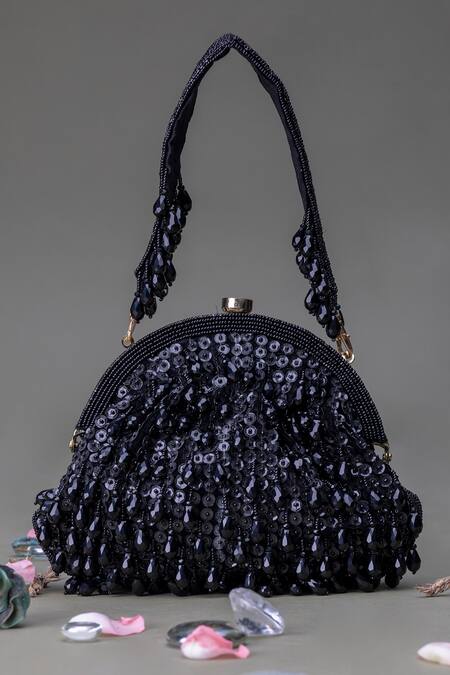 Buy_Eena_Black Sequins, Beads Embellished Clutch_Online_at_Aza_Fashions