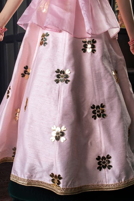 Hoity Moppet_Pink Silk, Organza, Satin Applique, Embroidery Pariza Anarkali And Top Set _at_Aza_Fashions