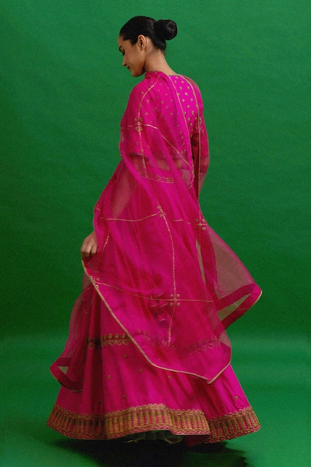 Nishar Ahmed_Pink Lehenga And Blouse Habutai Silk Dupatta Organza Embroidered Bridal Set_Online_at_Aza_Fashions