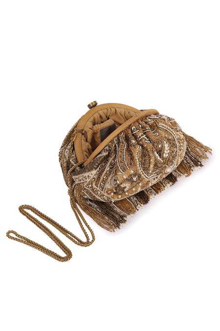 Shop Lovetobag Gold Luminous Japanese Micro Bead Pashmina Embellished Clutch Online at Aza Fashions Shop_Lovetobag_Gold Luminous Japanese Micro Bead Pashmina Embellished Clutch _Online_at_Aza_Fashions