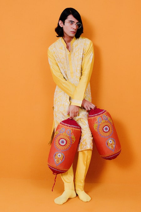 Wabi Sabi By Anshum-Ritesh Yellow Chanderi Embroidery Passion Paisley Kurta Set Online at Aza Fashions Wabi Sabi By Anshum-Ritesh_Yellow Chanderi Embroidery Passion Paisley Kurta Set _Online_at_Aza_Fashions