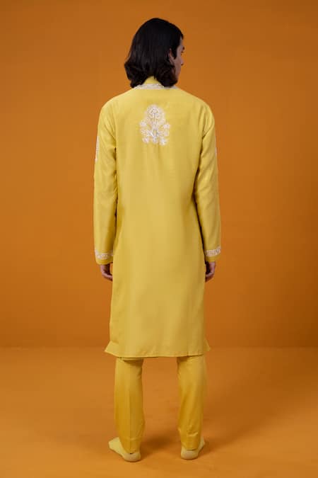 Shop Wabi Sabi By Anshum-Ritesh Yellow Chanderi Embroidery Passion Paisley Kurta Set at Aza Fashions Shop_Wabi Sabi By Anshum-Ritesh_Yellow Chanderi Embroidery Passion Paisley Kurta Set _at_Aza_Fashions