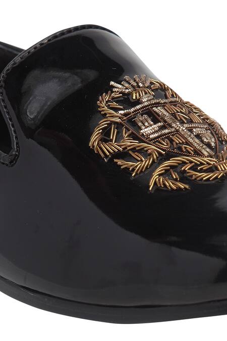 Domani_Black Handcrafted Embroidered Loafers _at_Aza_Fashions