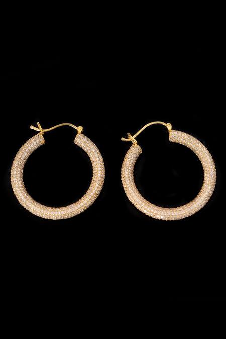 Buy Anushka Jain Jewellery Gold Plated Stones Pave Embellished Hoops Online at Aza Fashions Buy_Anushka Jain Jewellery_Gold Plated Stones Pave Embellished Hoops_Online_at_Aza_Fashions