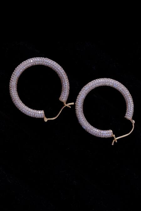 Anushka Jain Jewellery Gold Plated Stones Pave Embellished Hoops Online at Aza Fashions Anushka Jain Jewellery_Gold Plated Stones Pave Embellished Hoops_Online_at_Aza_Fashions