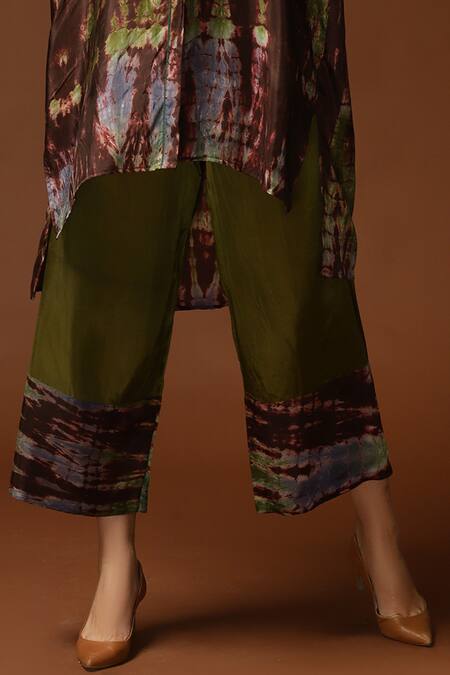 Capisvirleo_Brown Habutai Silk Tie And Dye Collared Neck Tunic & Pant Set _at_Aza_Fashions